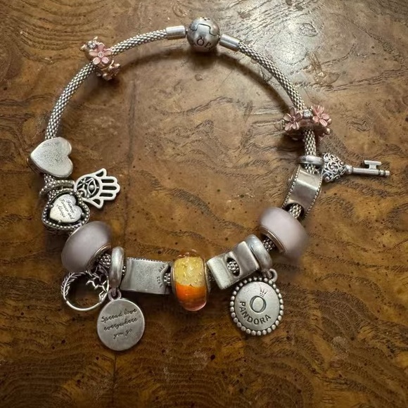 Pandora Silver and Pink Charm Bracelet - Picture 2 of 10